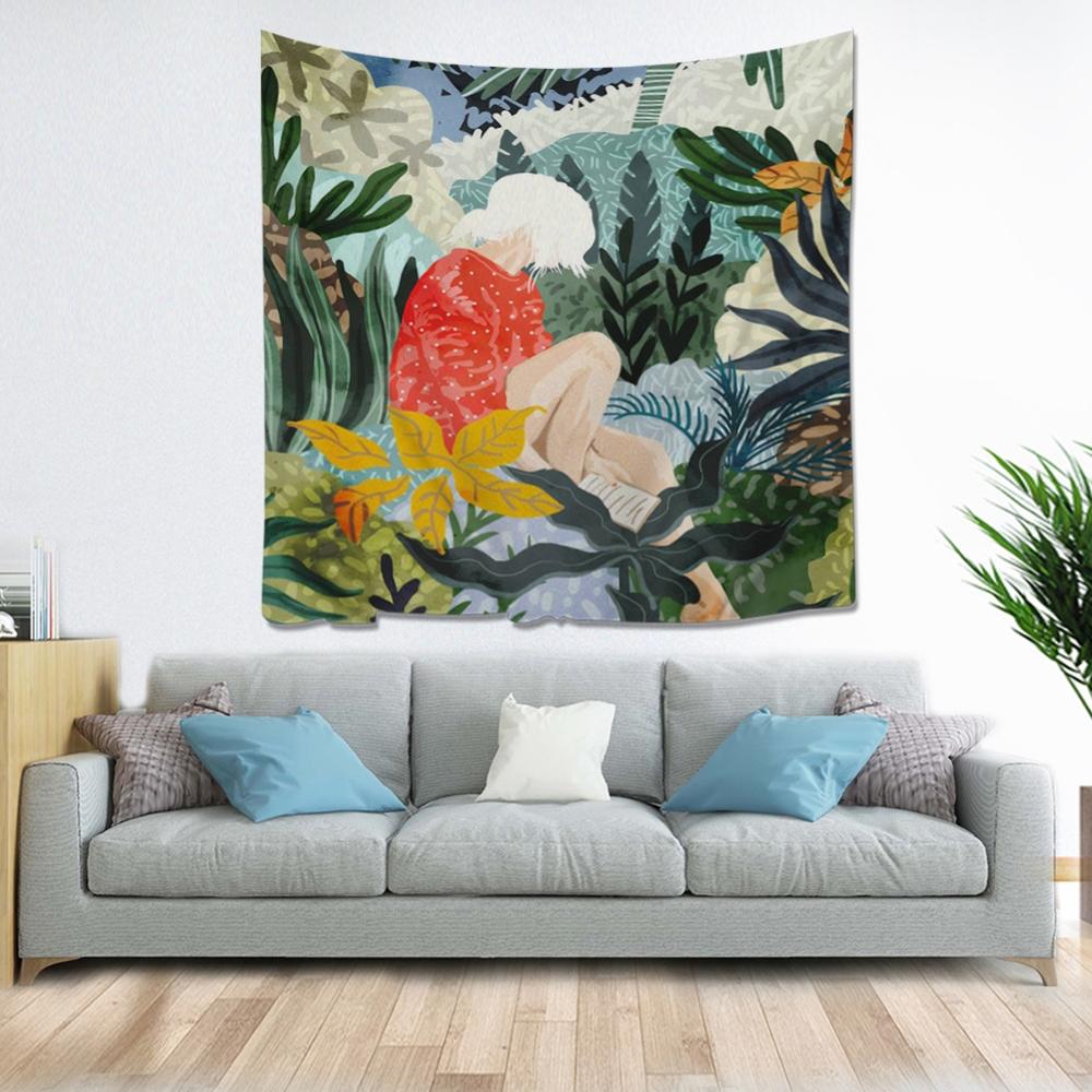 Naturlig skog flickor bakgrund tyg vägghängande gobeläng matta yogamatta mandala hippie dekoration strand matta heminredning