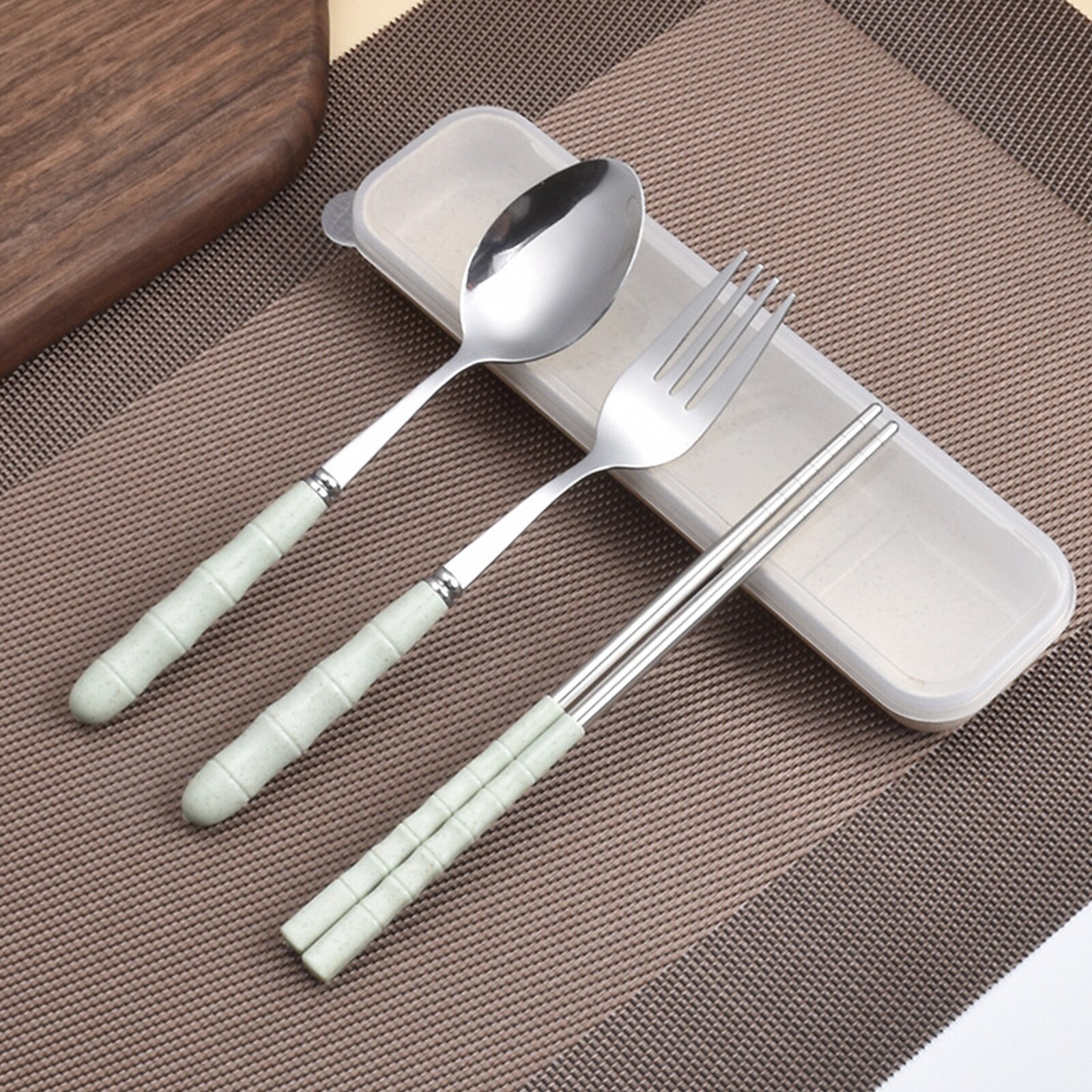 3-in-1 Stainless Steel Fork Spoon Chopsticks Set Kitchen Accessories Travel Dinner ware Sets With Plastic Case для кухни: C
