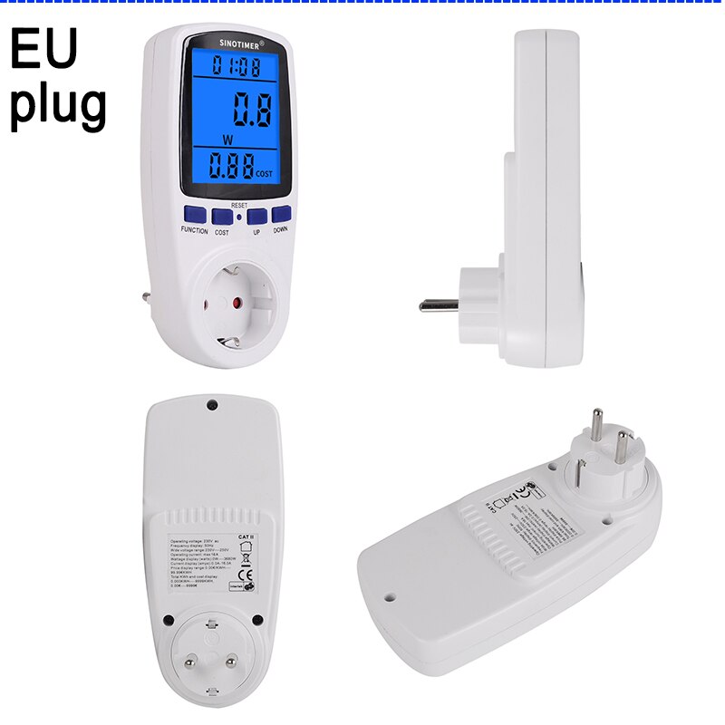 Grote Lcd Backlight Eu Uk Br Us Fr Au Plug Energy Meter Elektrische 230V 110V Watt Voltage Amp meter Stroomverbruik Analyzer: EU Plug