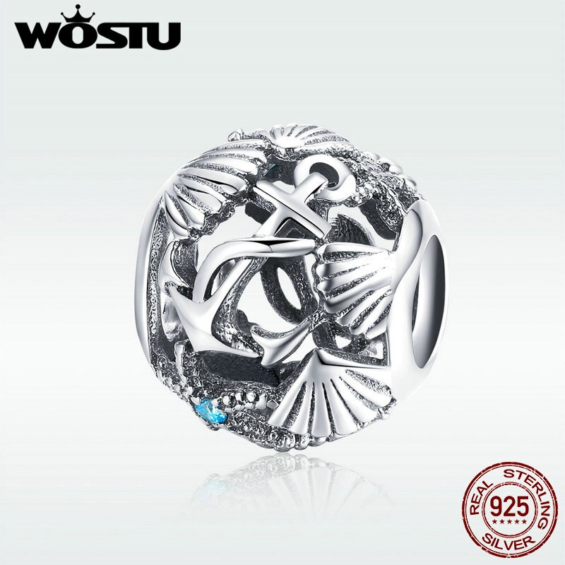 WOSTU Authentic 925 Sterling Silver Beach Shell Beads Fit Charm Bracelet Pendant Original Fresh Jewelry Accessories CQC995