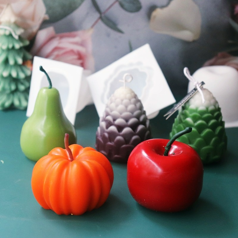 Molde de vela con forma de fruta, suministros de fabricación de velas de naranja y manzana, moldes de resina