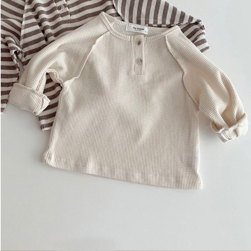 Menoea Baby Meisjes Gebreide Vest Lente Herfst Koreaanse Solid Gestreepte Eenvoud Stijl Kinderen Lange Mouw Kinderen Kleding: AH6080beige / 24M