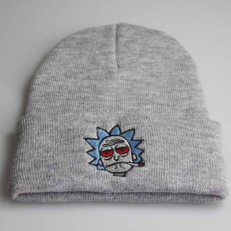 Rick Mützen Rick und Morty Hüte Elastische Stickerei Warme Winter unisex Gestrickte Hütte Skullies UNS Animation Ski Gorros Kappe: Grau