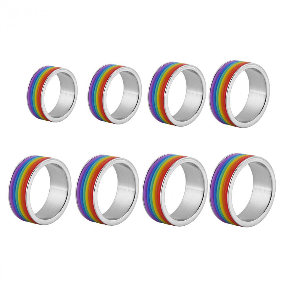 8 maten Regenboog Ring Gay Pride Sieraden Kleurrijke Mannen Vrouwen Rvs Homoseksueel Paar Ringen Sieraden Wedding Band Full Size