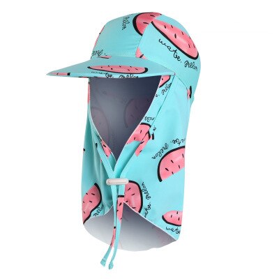 kids swimming caps outdoor sun sand UV rays block big brim sunhat ear neck cover print swim cap kids bathing cap for boys girls: 11