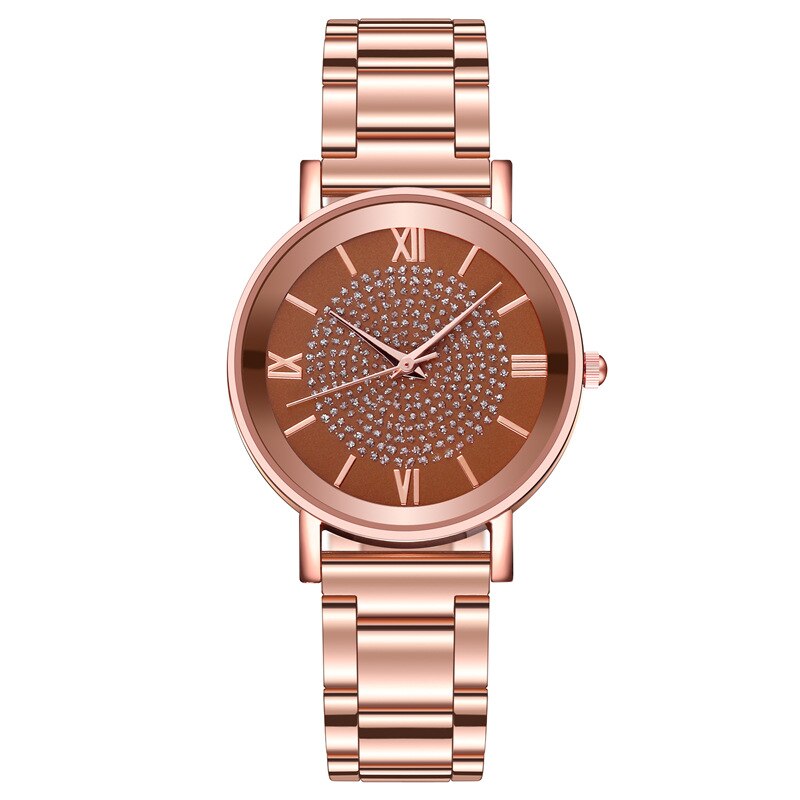 Vrouwen Horloges Luxe Strass Rose Goud Dames Horloges Vrouwen Armband Horloge Voor Vrouwelijke Klok Relogio Feminino: brown