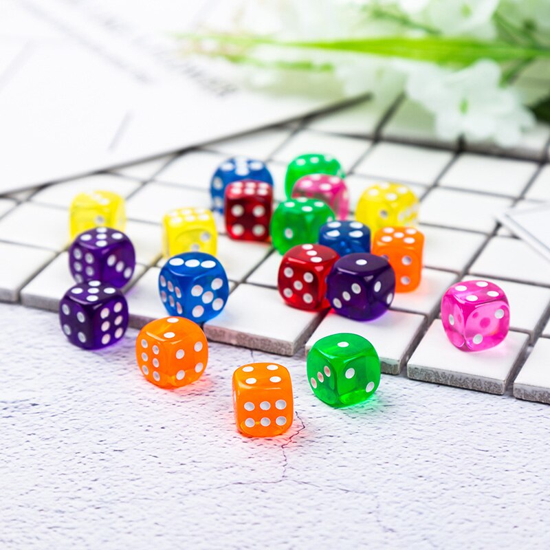 10PCS/Lot Dice Set 14mm 10 Colors Transparent Acrylic 6 Sided Dice For Club/Party/Family Games