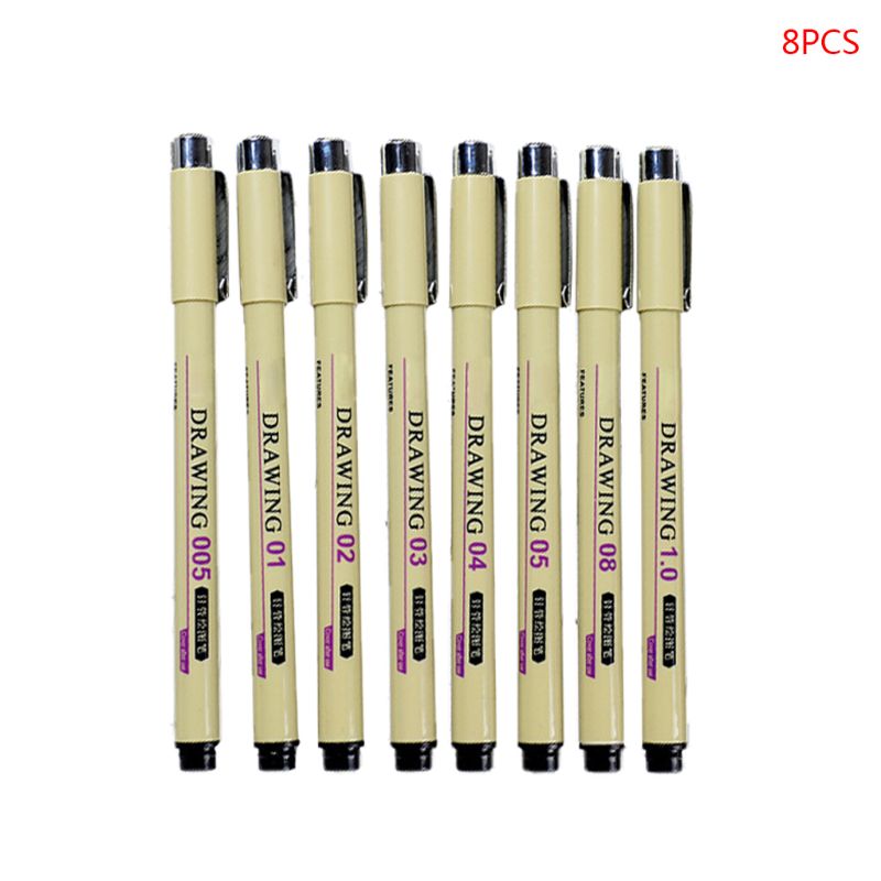 6/7/8/9pcs Black Technical Graphic Fine Hook Line Painting Drawing Pen Sketch: 8 pens