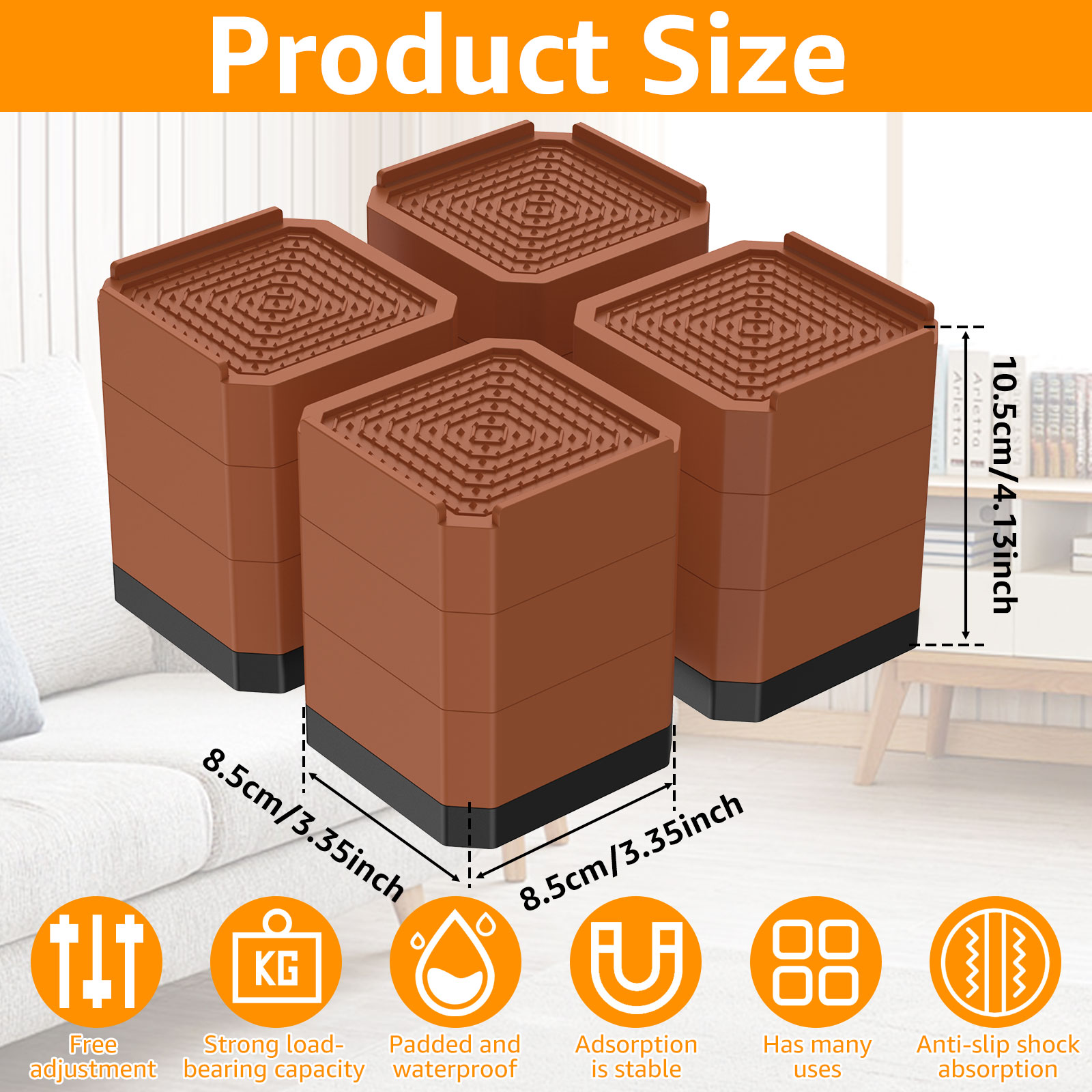 4 Inch Bed Risers 3-Layer Heavy-Duty Table Leg Extenders Detachable Adjustable Furniture Risers Square Heightening Foot Pad Feet