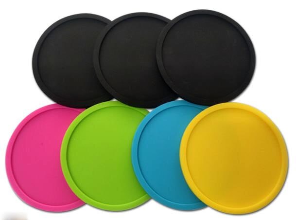 Silicone Black Drink Coasters Set of 8 Non-slip Round Soft Cup Coasters, Perfect for Bar and House, Durable Easy to Clean Black