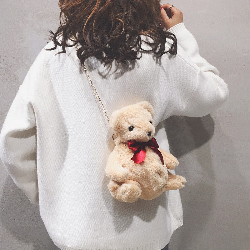 Cartoon brown teddy bear Baby plush backpack Cute big belly litter bear doll Animal backpack plush toy girls bags schoolbag