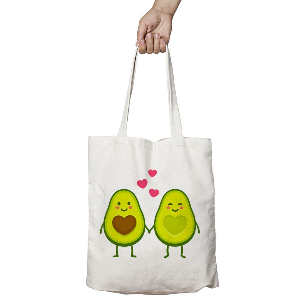 Cute Sport Love Avocado Print Reusable Shopping Bag Women Canvas Tote Bags Printing Eco Bag Cartoon Shopper Shoulder Book Bags: B1633-TBWH-M