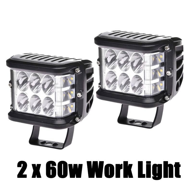 Led Bar Offroad 4X4 60W 4Inch Werk Licht Drie Rijen Dually Side Auto Spotlight Flood Combo 12 Volt voor Auto Atv Boot Mistlampen: 2pcs Black