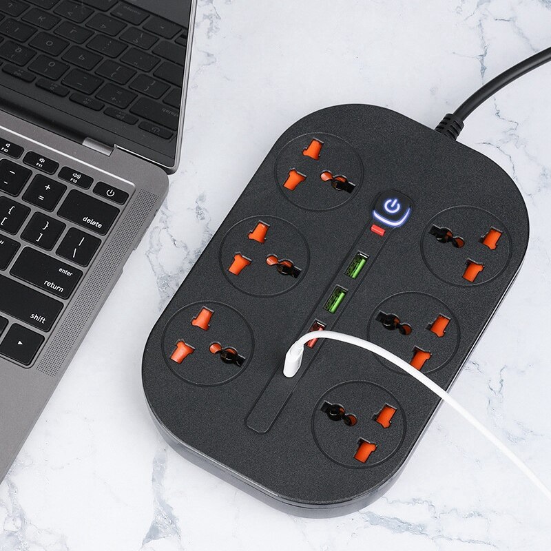 Power Strip Surge Protector With USB C 20W And 6 Outlets Ports 3000W 16A 6.5 Feet Extension Cord For Dorm Home