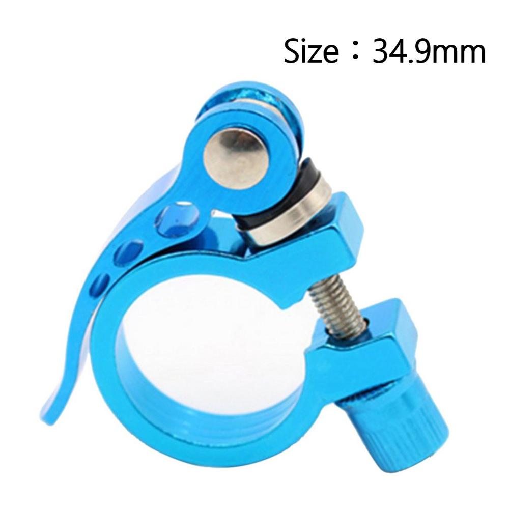 Colorful Bicycle Quick Release Seat Tube Clamp Mountain Bike Rack Seat Tube Clamp Lock Quick Release Button Aluminum Alloy: Blue 34.9mm