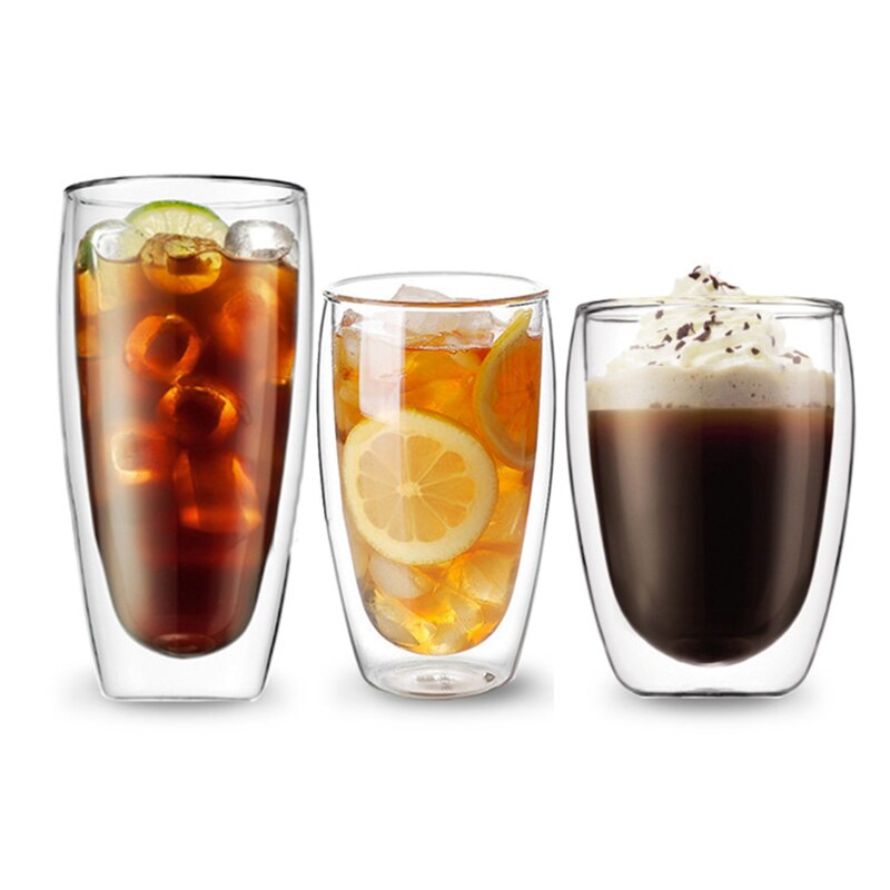 Dobbeltvægget insluated glaskop drikke te kaffe latte juice hjemmekøkkenforsyninger aia 99