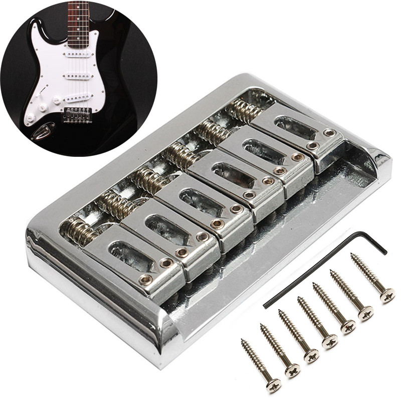 6 String Fixed Hard Tail Hardtail Bridge Chrome For Electric Guitar Replacement+Wrench+7 Screws Guitar Parts & Accessories