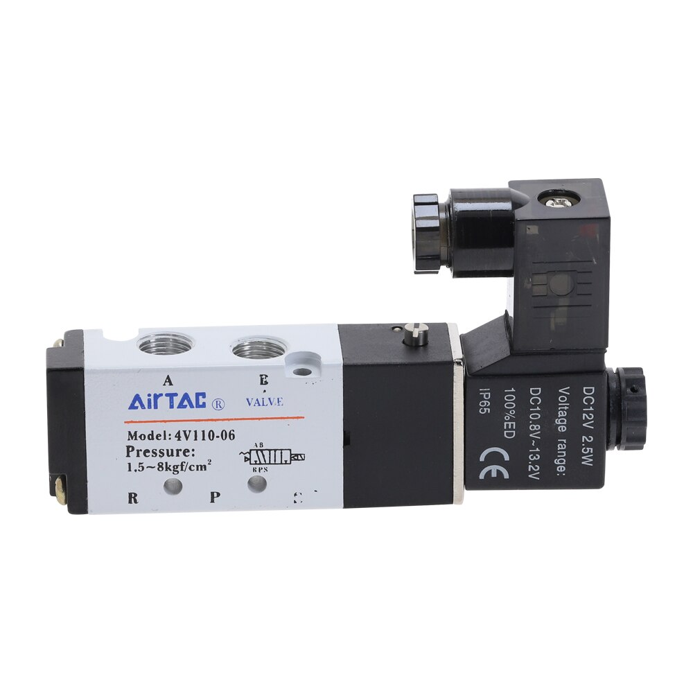 AIRTAC 4V110-06 5 vías 2 posiciones 1/8 "Electroválvula neumática DC 24V DC 12V AC 110V AC220V con 4mm 6mm 8mm racor
