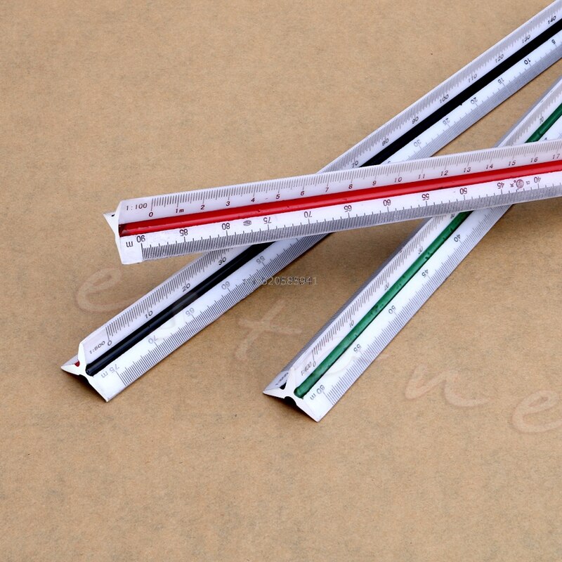 Regla de escala métrica de 300mm 1:150 1:200 1:250 Triangular para ingeniero Multicolor