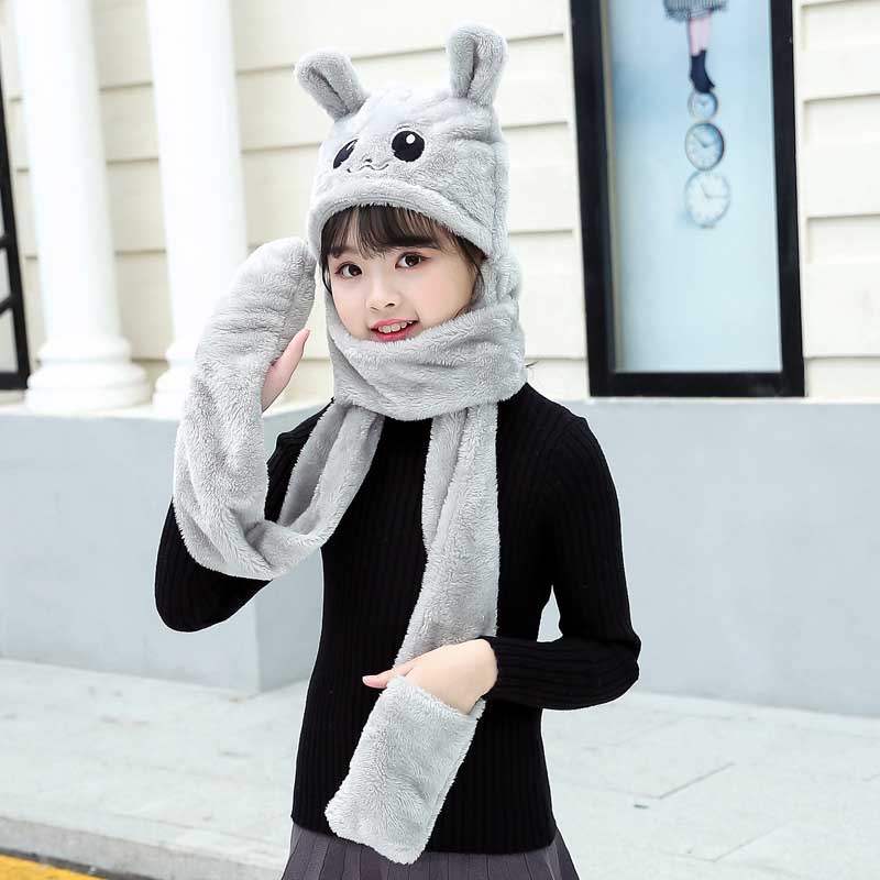 3 In 1 Sjaal Herfst Winter Warme Sjaal Vrouwen Studenten Vrouwelijke Winter Soft Hooded Leuke Sjaal Zakken Handschoenen Sjaals Hoed