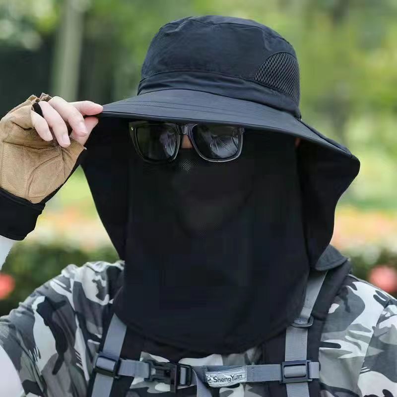 Chapeau Protection Solaire 360° - Large Bord - Chapeau Camouflage Amovible - Casquette Voyage Plein Air Homme: Gris foncÃÂ©