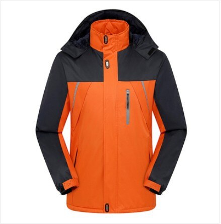 Tykk varm utendørs dunfjær bomullspolstret klær herre hette fjellklatring reise sport regnfrakk jakke: Oransje / Xxxl