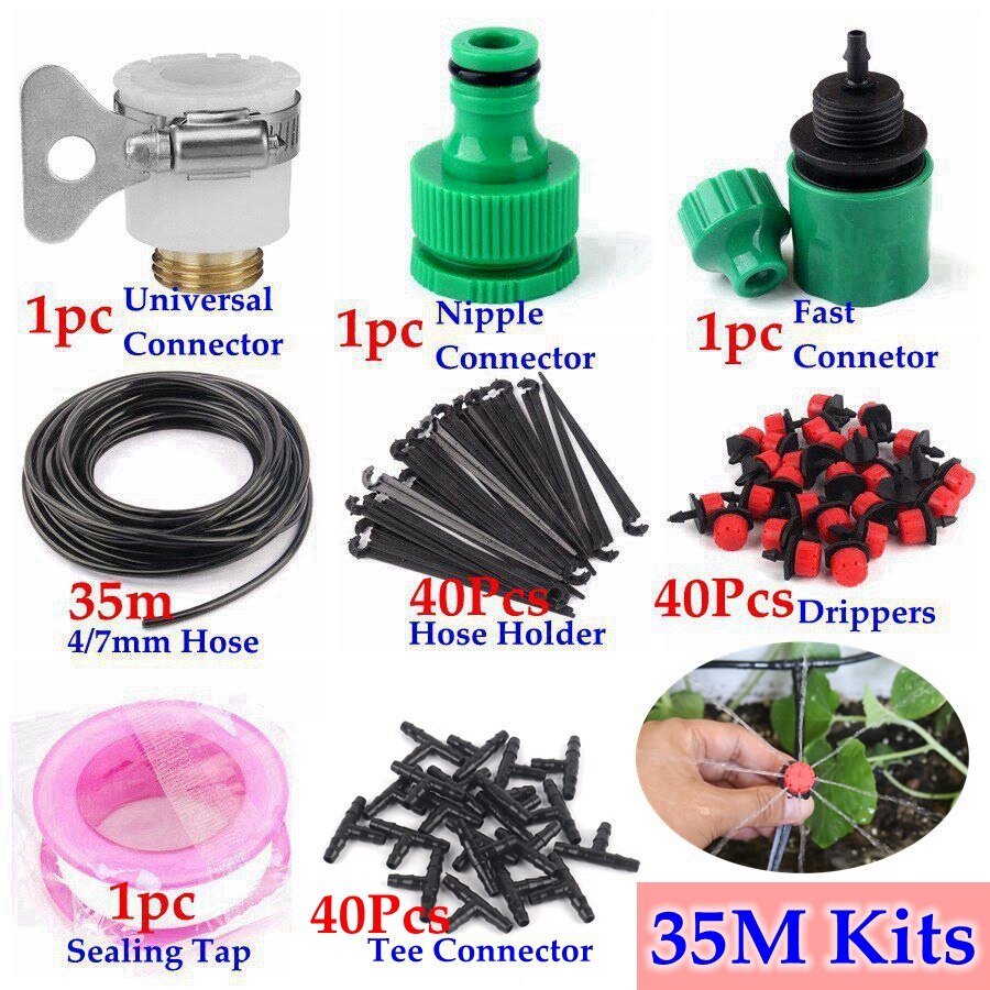 5~40M DIY Drip Irrigation System Automatic Watering System Garden Hose Micro Drip Garden Watering Kits Adjustable Drippers: 35m Kits