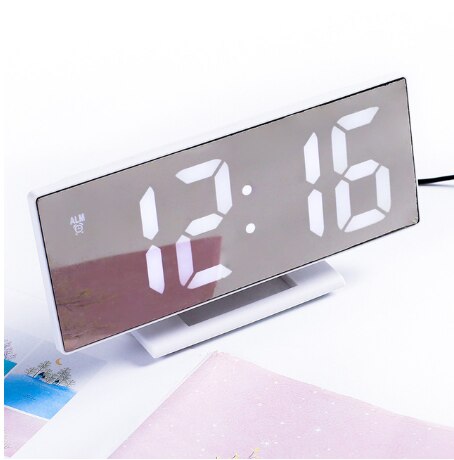 Led Digitale Wekker Spiegel Elektronische Klokken Lcd-scherm Digitale Tafel Klok Met Temperatuur Kalender Wakker Wekker: White