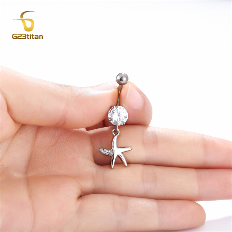 Colgante de estrella de mar de titanio de 14G para mujer, anillo para ombligo, tentáculos de circón AAA, Piercing para el ombligo, joyería para Bikini de playa
