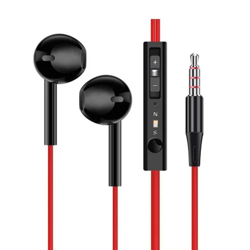 3.5mm kablede hodetelefoner med mikrofonhodetelefoner for apple iphone 8 7 12 plus x xs max xr ipod huawei xiaomi kablede hodetelefoner: Rund linje rød