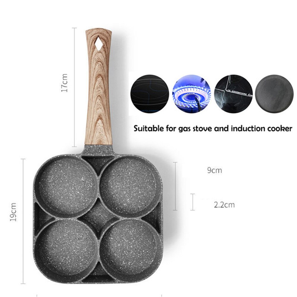 Quatro-buraco frigideira engrossado panela de omelete não-vara ovo panqueca bife pan cozinhar ovo presunto panelas pequeno-almoç