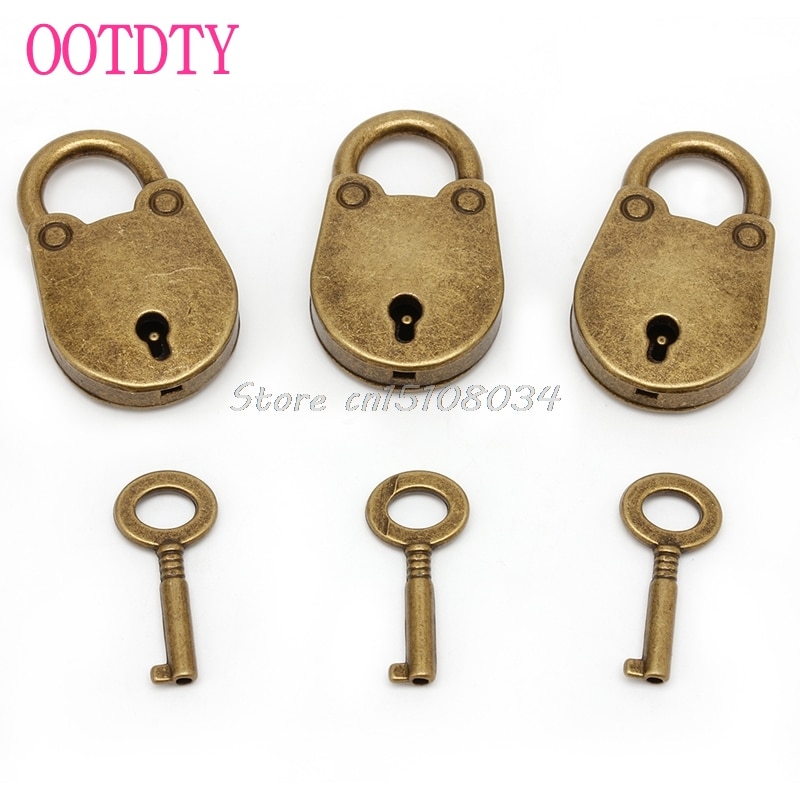 Gammal vintage antik stil mini archaize hänglås nyckellås med nyckel (parti  of 3) s08