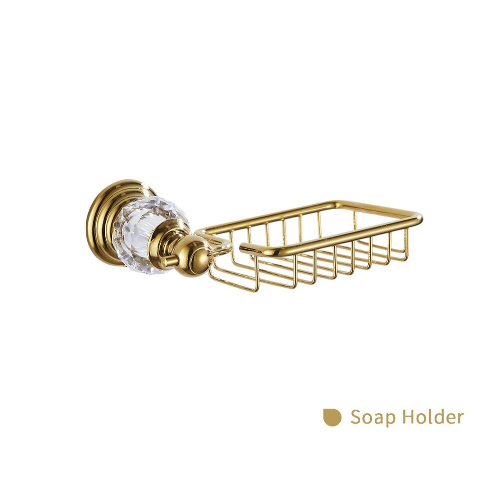 Luxury Gold Crystal Bathroom Accessories set 6pcs Bath Hardware Sets Wall-mounted Soap Holder,Towel Rail,Toilet Paper Holder: Soap Box Set