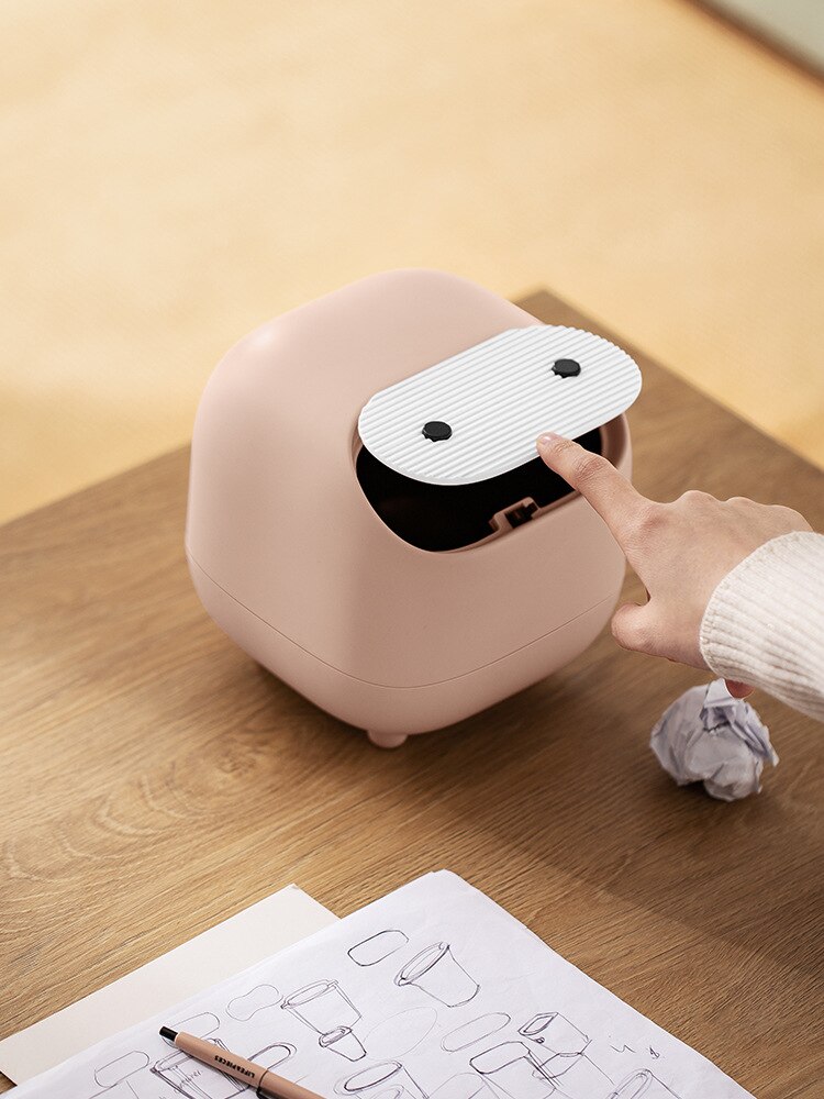Papelera para escritorio para oficina, mesa de café, cocina, Cubo de basura pequeña, cubo de basura de plástico bonito, tapa para agitar, prensa de cesta de papel pequeña