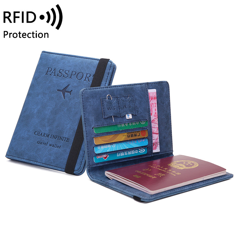 Dames Heren Reispaspoorthouder Beschermhoes RFID PU-leer Credit ID-kaarthouder Case Ticket Beschermende portemonnee: Blauw