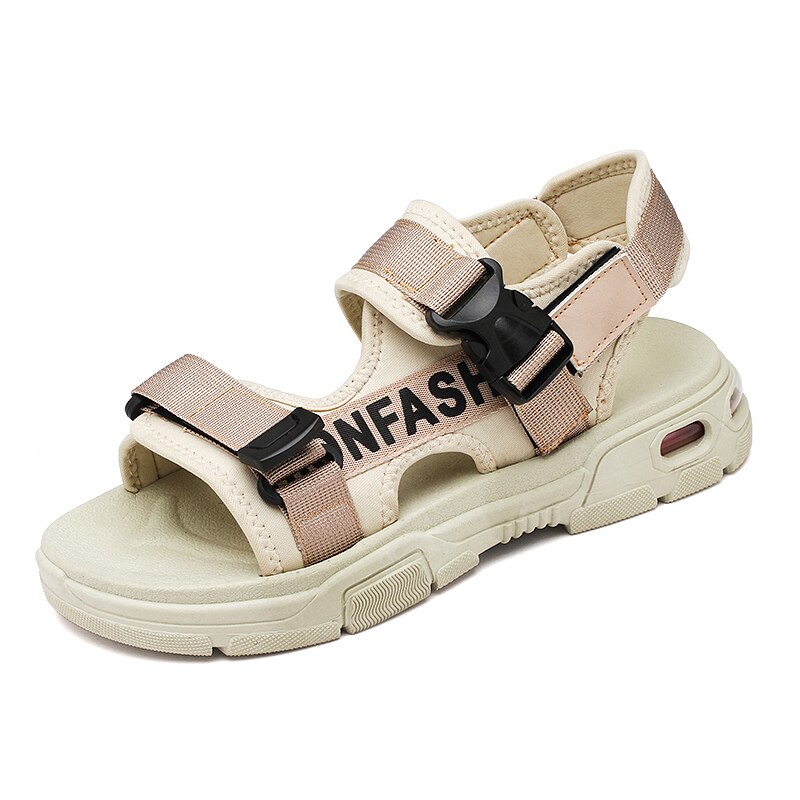 Men Sandals Summer Slipper Air Cusion Outdoor Sandal Men Sandal Casual Buckle Strap Comfortable Beach Shoe: Beige / 9.5