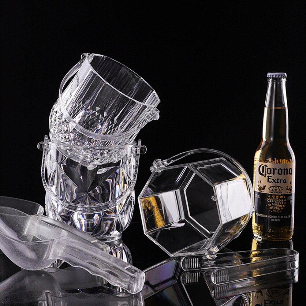 Diamond Cut Surface Acrylic Ice Wine Barrel Beer Cooler Box Champagne Freezer with Ice Tongs Beverage Cooling Bag For Hotel Bar