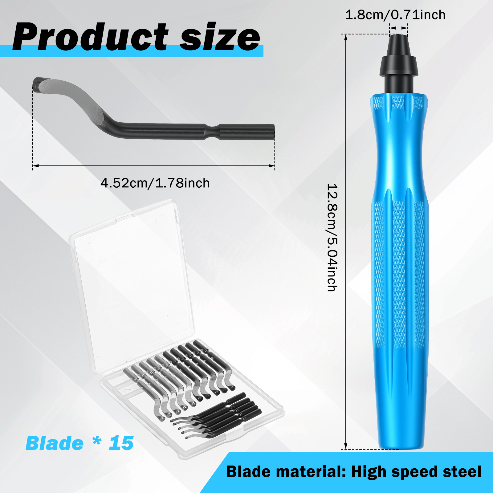 Deburring Tool Set Portable Deburring Cutter with 15 High Speed Steel Blades 360 Degree Rotary Head Burr Removal Tool for Metal