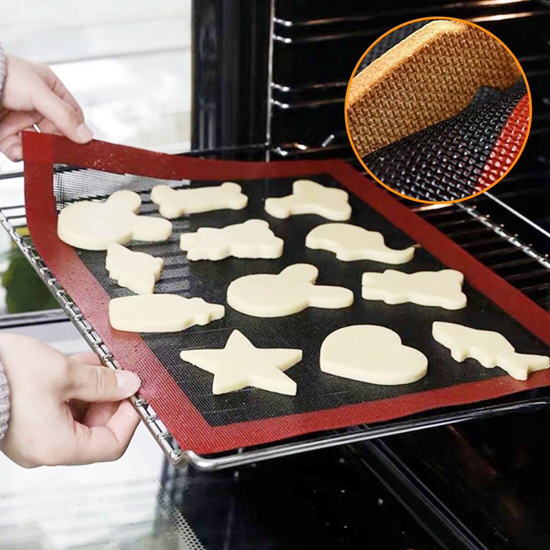 R tapis de cuisson pour Biscuit pain Biscuit bouffée Eclair perforé Silicone pâtisserie antiadhésive tapis outil résistant à la chaleur four feuille ligne
