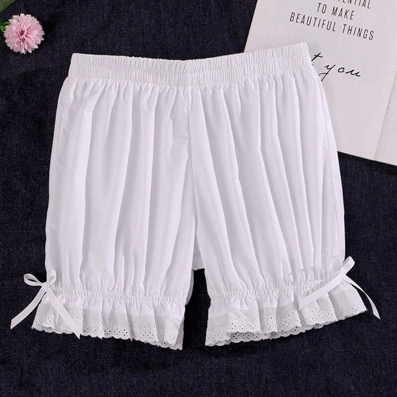 Bombachos victorianos Vintage para mujer, pantalones cortos de seguridad con cintura elástica y volantes, dobladillo de encaje, sueltos