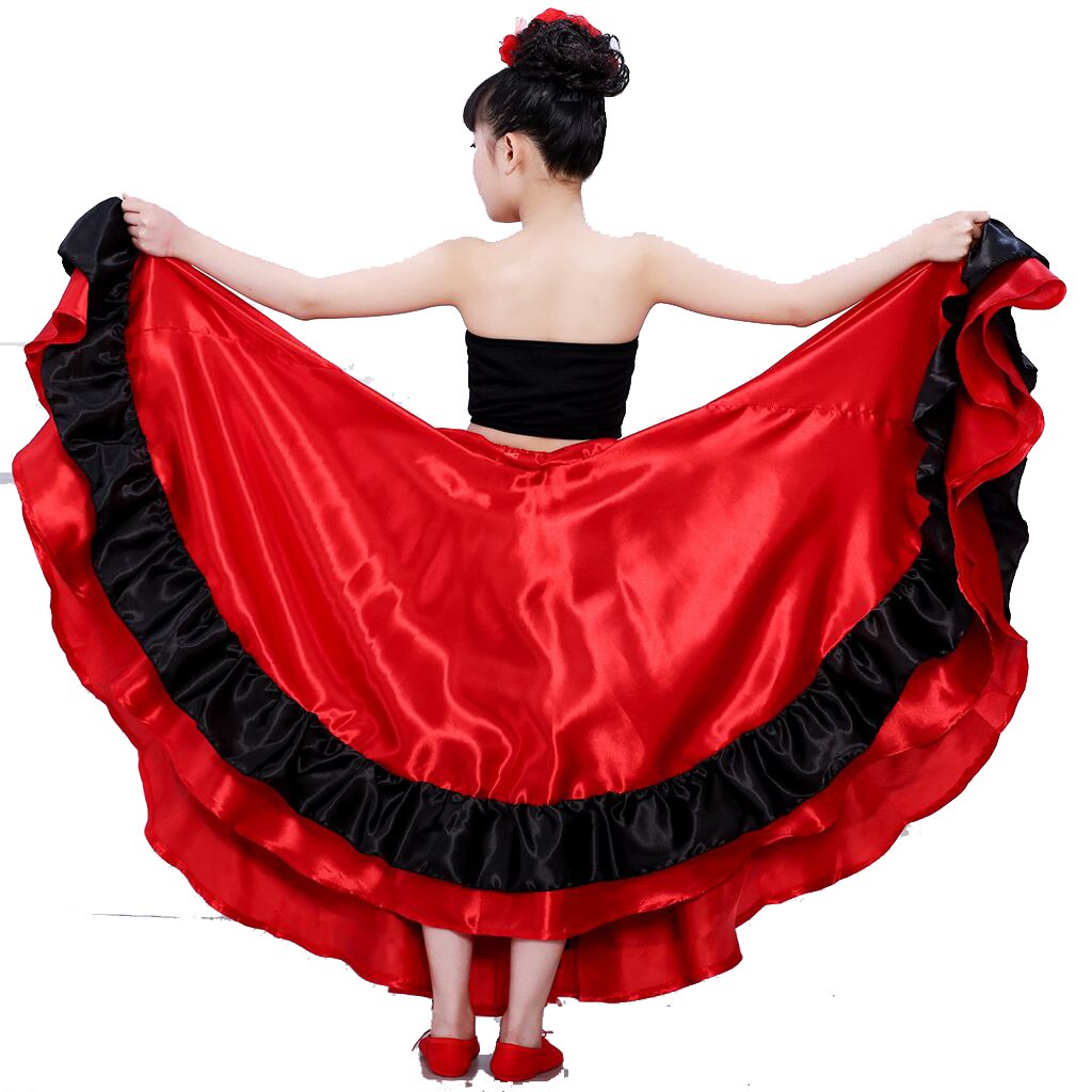 Falda de baile Flamenco, trajes de danza española, falda de danza del vientre para chicas, falda de danza grande de España de flamencos, 540 grados,
