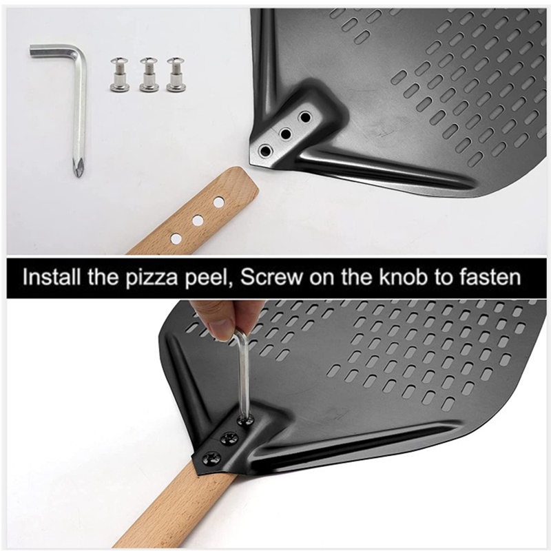 Pizza Peel,Perforated Pizza Shovel,Rectangular Pizza Turning Spatula with Detachable,For 12-Inch Pizza and Bread Lovers