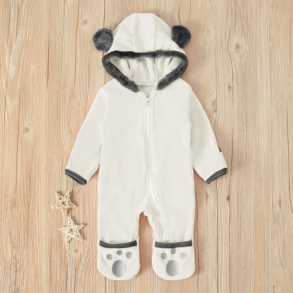 Hoodie Romper Jumpsuit Met Oren Infant Baby Meisjes Jongens Solid Cartoon Fleece Oren Hoodie Romper Kleding Jumpsuit Disfraz Baby