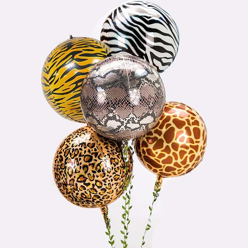 1pc 4d runde dyr folie ballon 22 tommer tiger zebra leopard giraf print ballon baby shower fest dekoration luft globos