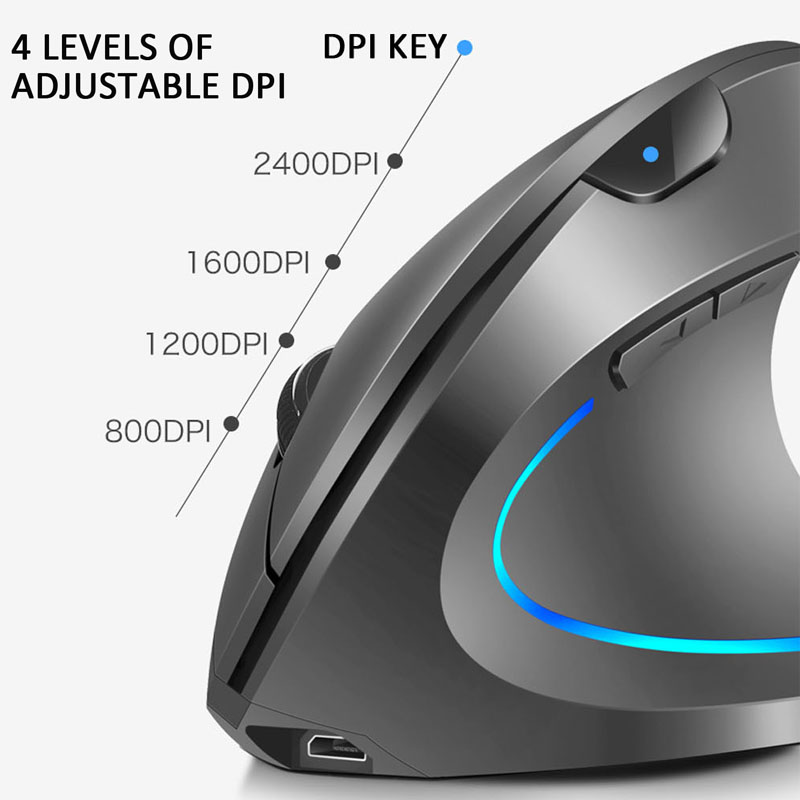 Ergonomic Vertical Mouse USB Wireless 2.4GHz Adjustable 2400DPI Gaming Silent Click For Home Office Computer PC MAC Right Hand