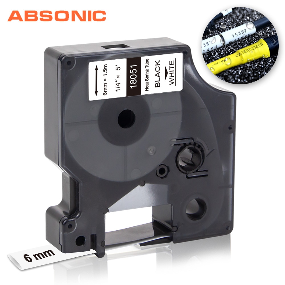 Absonic 1/4 "6mm 18051 Compatible Rhino IND Tube thermorétractable remplacer pour Dymo Rhino 4200 5000 6000 Label fabricant industriel: Black on White