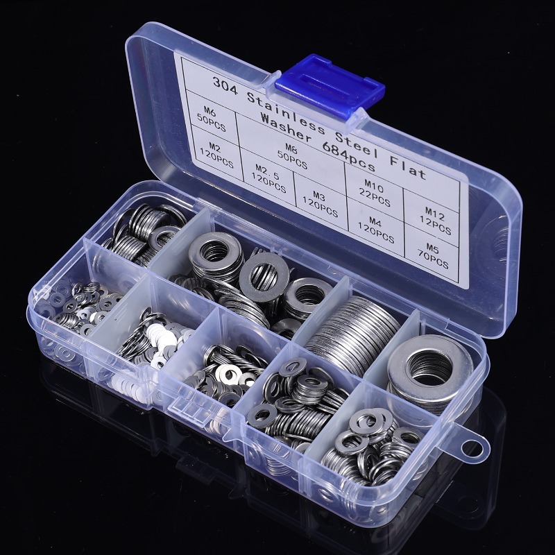 684/180PCS Stainless Steel Washer Set M2-M12 Metal O Rings Fasteners Gaskets For Screws Bolts Assortment Kits Hardware Washers