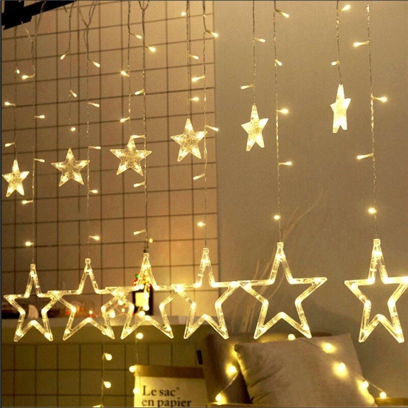LED Icicle Star Moon Lamp Fairy Lights Curtain Garland Year Christmas Decorations for Home Festoon Led Light on The Window