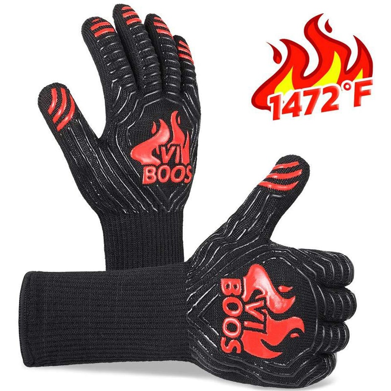 Haleychan 1472f varmebestandige grillhandsker mikrobølgehandsker dobbeltsidet silikone bomuldsmateriale anti-cut finger sælges  by 1 par