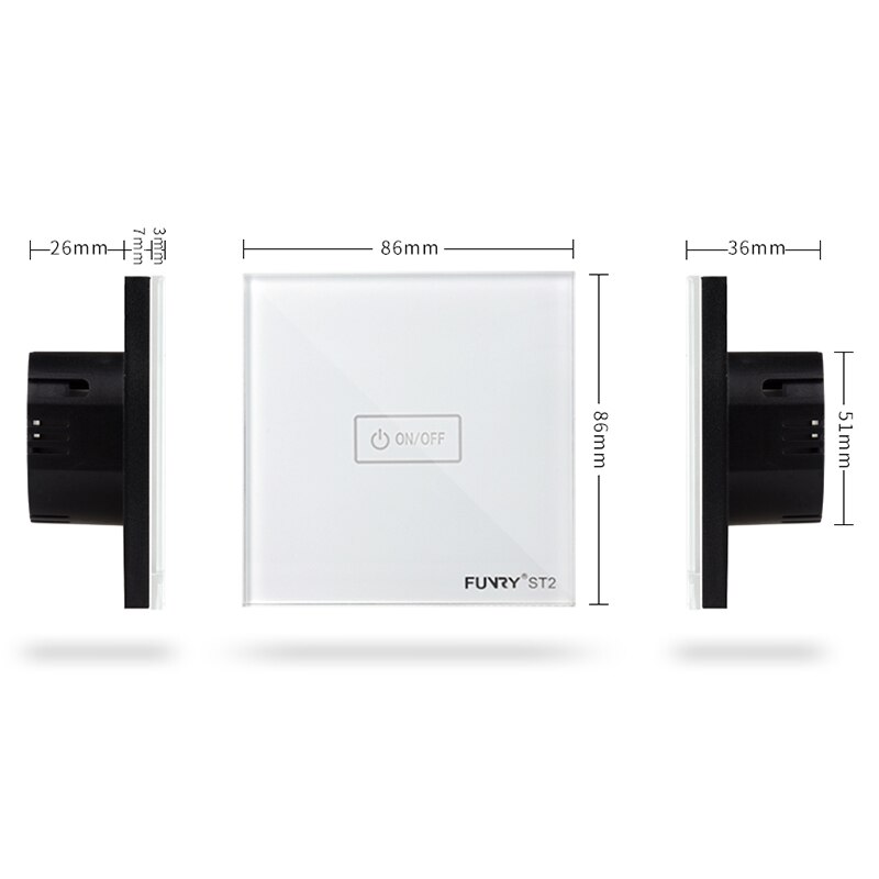 EU Standard Switch Original FUNRY ST2 1Gang Remote Control light switch Crystal Tempered Glass Panel touch switch 170-240V RF433